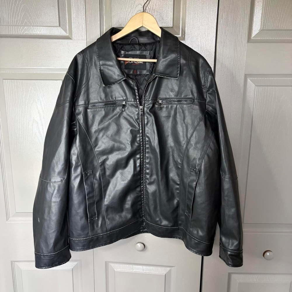 Be Ethic Vintage Mens Black Leather Biker Jacket Full Zip Pockets XXL